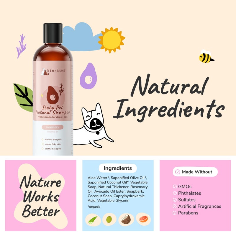 kin+kind Organic Dog Shampoo Itchy Skin Relief â€“ Natural Dog Shampoo for Dry, Sensitive Skin â€“ Moisturizing Formula with Coconut Oil, Olive Oil & Avocado Oil â€“ Grooming Supplies â€“ Made in USA 12 fl oz - Image 5